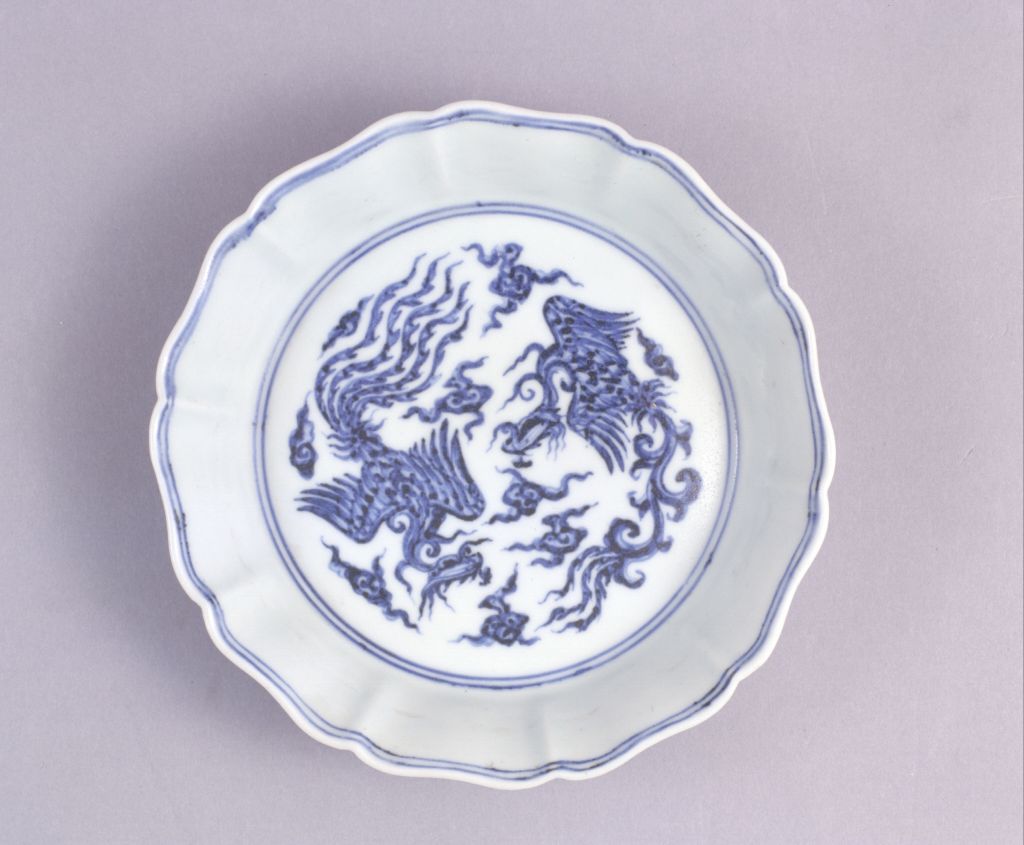 图片[2]-Blue and white phoenix pattern sunflower petal wash-China Archive